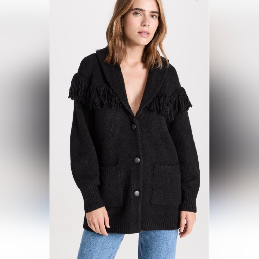 Retails $308 Women's Saylor Janey Fringe Knit Black Cardigan Sweater Size Small